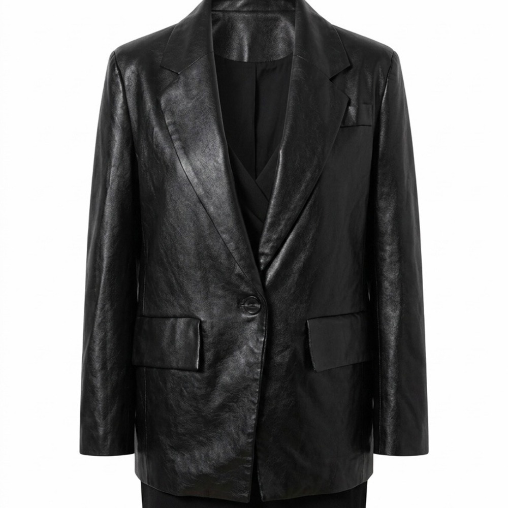 Princess Polly Black Faux Leather Oversized Blazer Jacket Womens XS/S Notched
